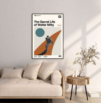 Walter Mitty Movie Poster: Mid-Century Modern Minimalist Art Print